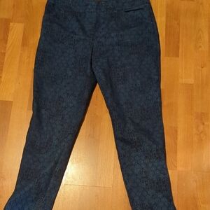 Renuar Navy Paisley Pull On Pants Women's Size 14 Stretch Work Comfy Fun